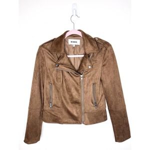 BB Dakota Not Your Baby Brown Faux Suede Moto Jacket Size XS